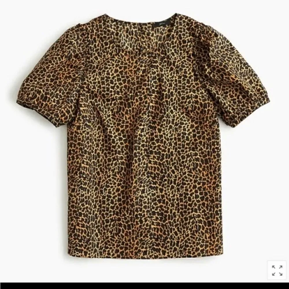 J CREW  Animal Print Puffed Sleeve Ruffle Top